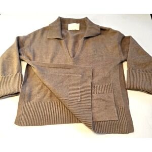 all:row Collared Side Slit Brown 3/4 Sleeve Sweater‎ Size Medium
